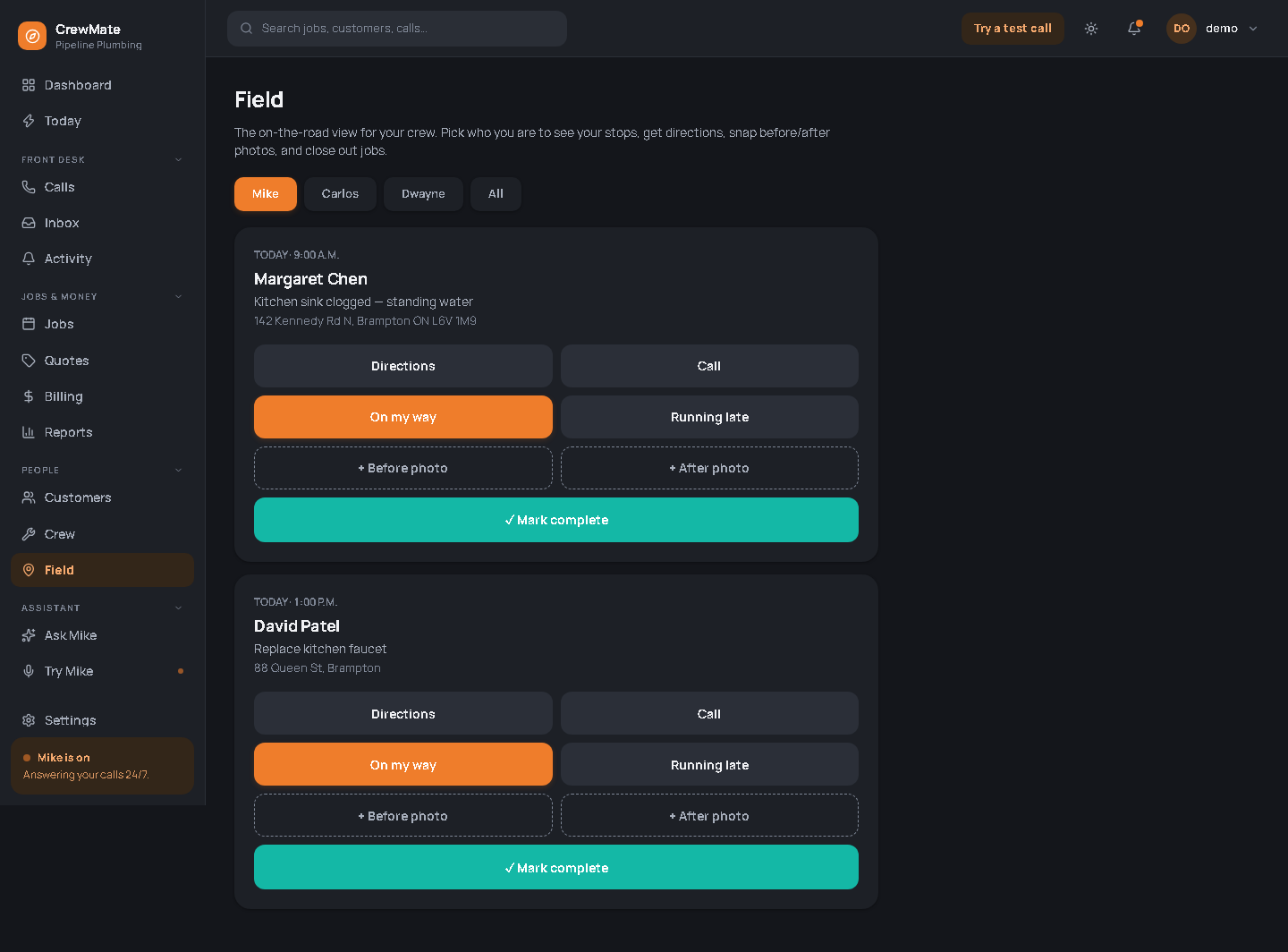 A crew app built for the truck